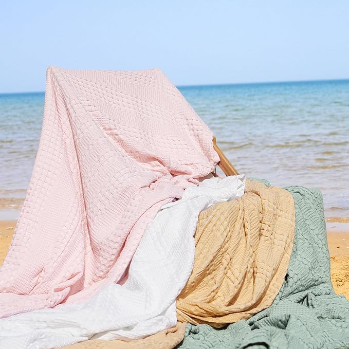 PHF Cooling Waffle Blanket Twin Size, Lightweight 60% Rayon Derived from Bamboo & 40% Cotton Breathable Blanket for Hot Sleepers, Soft and Luxury for Bed Couch and Sofa, 66"x90", Pink-Ruum Studio Home