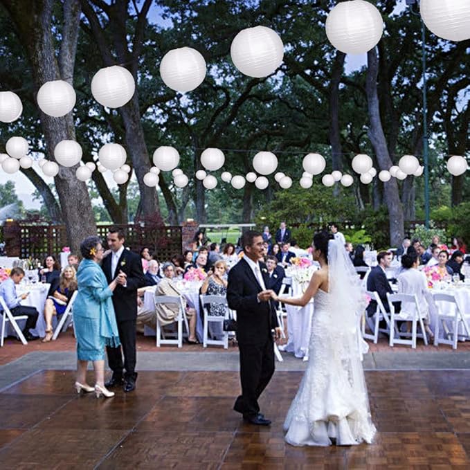 Paper Lanterns Decorative, White Hanging Round Chinese Lanterns with Lights for Wedding Anniversary Birthday Party 12 LED Light Pack of 12-Ruum Studio Home