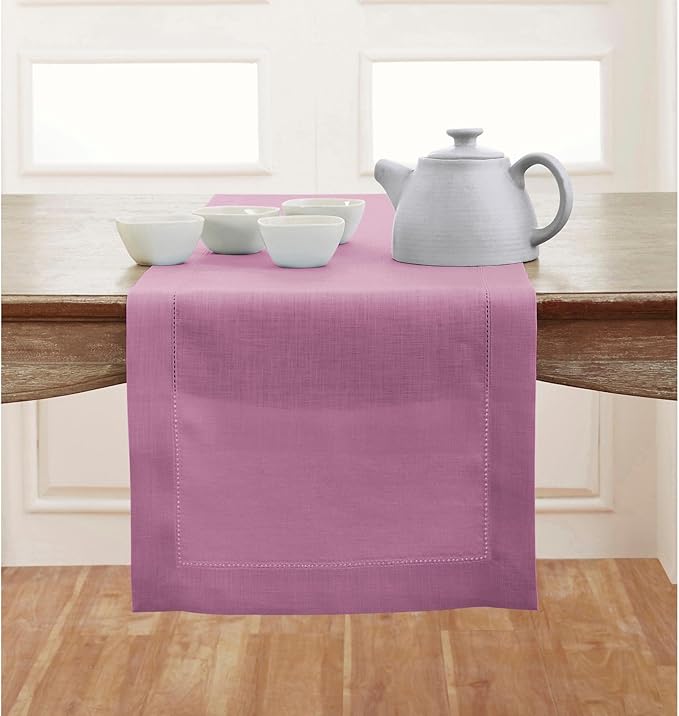Solino Home Linen Table Runner 108 Inches Long - Classic Hemstitch 100% Pure Linen Violet Dining Table Runner 14 x 108 Inch for Halloween-Ruum Studio Home