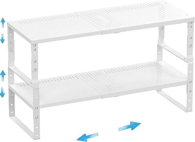 Expandable,Adjustable & Stackable Spice Rack, Cabinet Kitchen Countertop Shelf Organizer,Metal Pantry Storage Shelves - Space-Saving Storage Solution(2Packs/White/Medium)-Ruum Studio Home