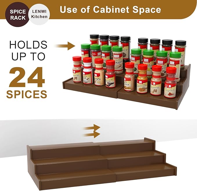Spice Rack Organizer for Cabinet 2Pack, 3 Tier Expandable Bamboo Spice Storage, Great for Kitchen Cabinet, Cupboard,Pantry and More(Brown)-Ruum Studio Home