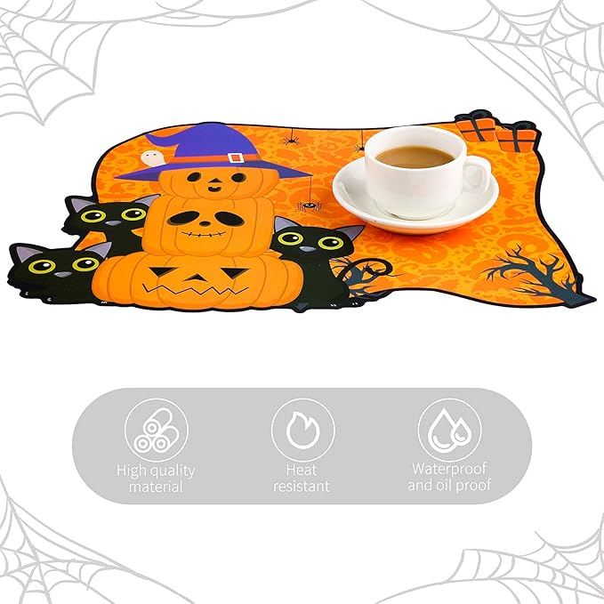 MCEAST 6 Pack Halloween Plastic Placemats Halloween Pumpkin Spider Ghost Waterproof Table Mats Assorted 6 Styles Halloween Party Table Decorations for Home Kitchen Dining, 16 x 12 Inches-Ruum Studio Home