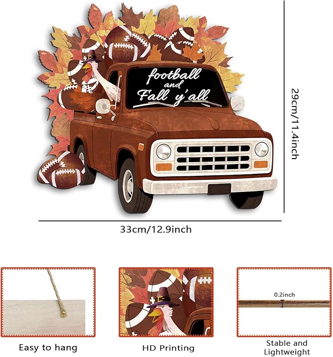 COLOR VALLEY ART Fall Pumpkin Welcome Sign Hello Fall Wood Hanging Decoration Autumn Wooden Signs Rustic Thanksgiving Decorative for Porch Home Wall Indoor Decor, 12.9L''x11.4W'' (Car)-Ruum Studio Home