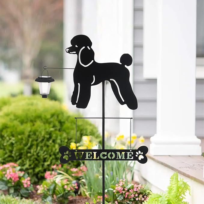 BAYN Solar Poodle Garden Stakes Decorative with a Lantern Dog Silhouette Welcome Sign Outdoor Garden Decor for Yard, Lawn, Patio, Pathway-Ruum Studio Home