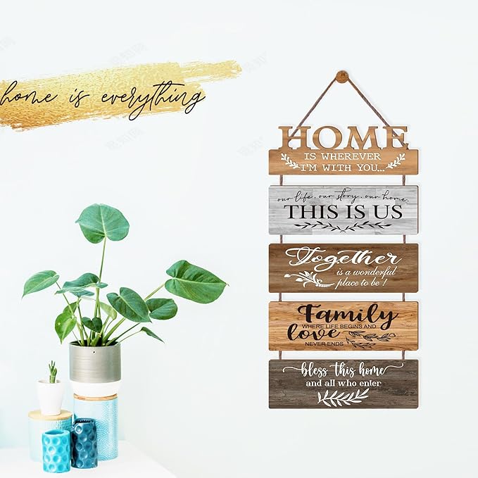Wooden Collage Panels Home Affirmations Wall Sign- Wall Plaques for Living Room,Bedroom,Dining Room,Bathroom - Multicolor Rustic Family Farmhouse Wall Decor 5pcs-Ruum Studio Home