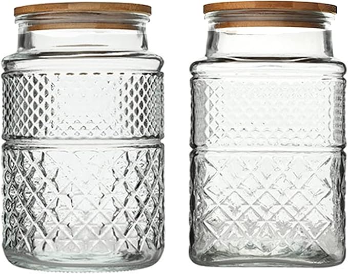 Large Glass Storage Jar, 2 Pack 60 FL OZ Glass Food Storage Containers with Bamboo Lid, Kitchen Containers Cereal Canisters Decorative Jar for Candy Snack Cookies Coffee Tea Nuts Airtight Glass Jars-Ruum Studio Home