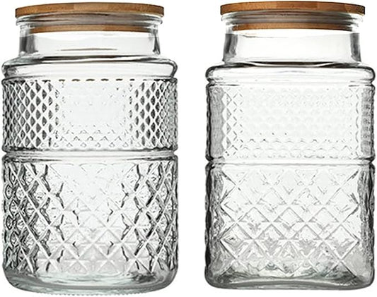 Large Glass Storage Jar, 2 Pack 60 FL OZ Glass Food Storage Containers with Bamboo Lid, Kitchen Containers Cereal Canisters Decorative Jar for Candy Snack Cookies Coffee Tea Nuts Airtight Glass Jars-Ruum Studio Home