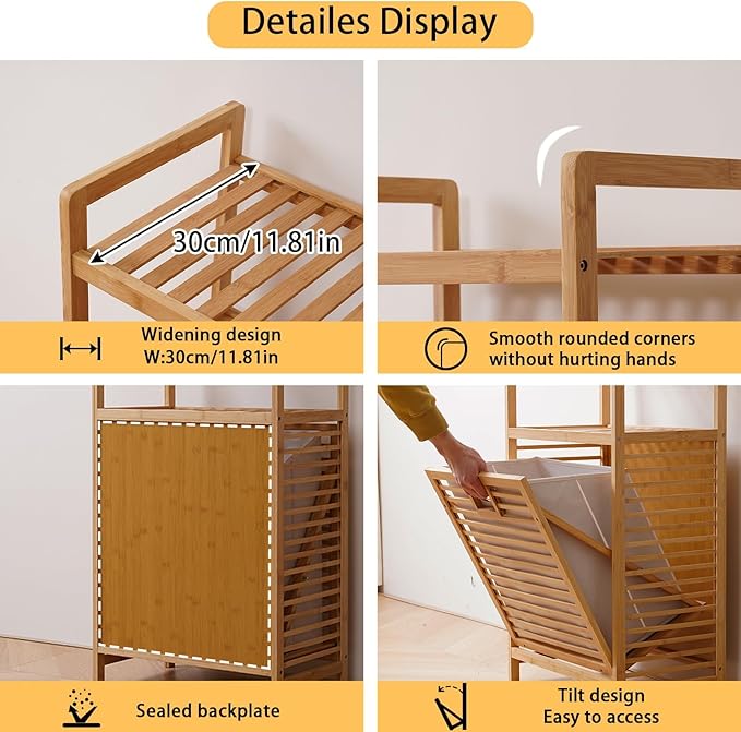 Laundry Hamper with 3 Tier Shelves & Tilt Out Basket, Laundry Baskets Organizer Hampers Bathroom Storage Shelf for Laundry Room, Bathroom, Guest Room (3-Tier Large)-Ruum Studio Home