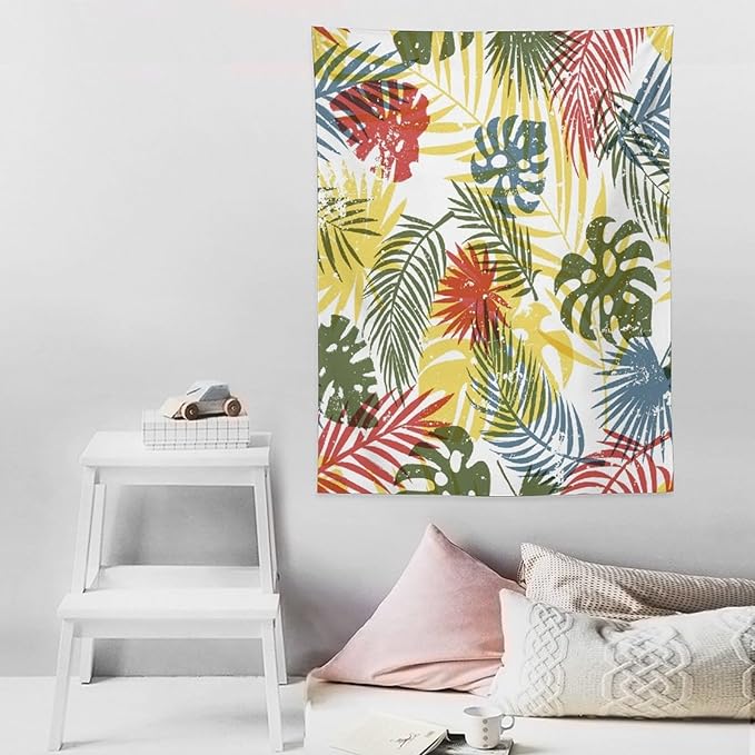 ICMOLYYENLO Boho Green Leaves Tapestry, Mid Century Abstract Tropical Palm Leaves Modern Minimalist Geometric Wall Hanging, Neutral Home Decor Art for Living Room Bedroom Dorm 60x60 Inch-Ruum Studio Home