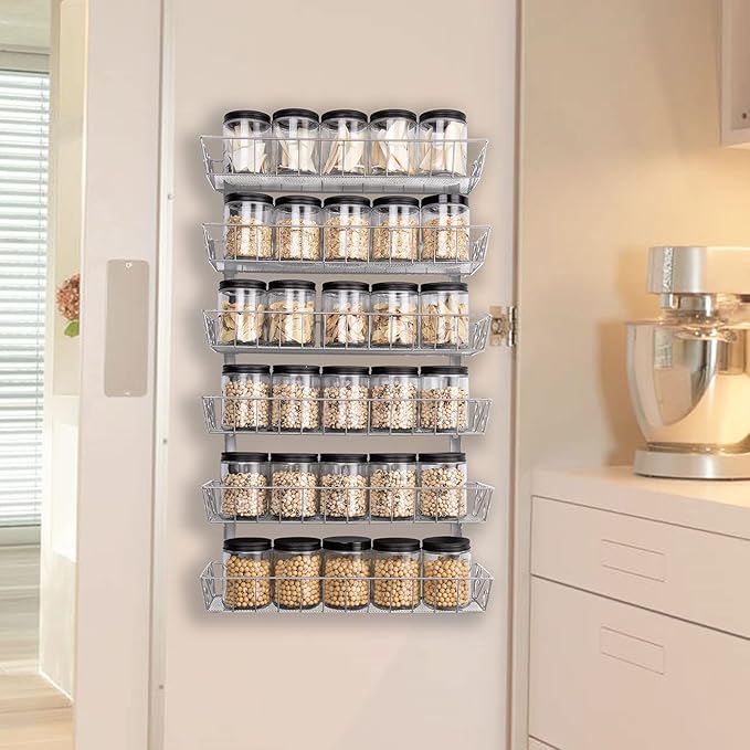 SWOMMOLY Adjustable Wall Mount Spice Rack, 6-Tier Dual-use (Multi-use) Organizer, Silver-Ruum Studio Home