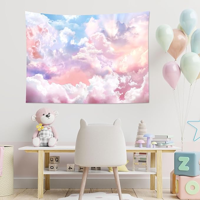 HVEST Pink Cloud Tapestry Colorful Abstract Clouds Natural Landscape Tapestries Wall Hanging for Bedroom Living Room Teen Dorm Indie Decor Poster Blanket,60x40 Inches-Ruum Studio Home