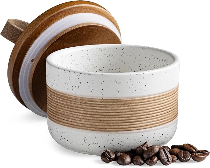 Small Ceramic Jar with Lid, Coffee Container Canister Kitchen Food Storage Jars for Spice Sugar Tea Bag, Stackable Decorative Jars for Countertop, White & 5oz-Ruum Studio Home