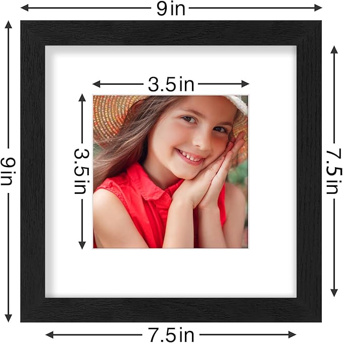 Vittanly 8x8 Picture Frames Set of 9, Shatter Resistant Plexiglass, Display 4x4 Pictures with Mat or 8x8 without Mat, Photo Frames for Wall Mount, Engineered Wood, Black-Ruum Studio Home