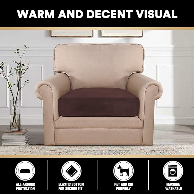 PrinceDeco Couch Cushion Cover Cushion Slipcover for Chair Sofa Cushion Furniture Protector Seat Cushion Sofa Cover for Dog Pet Kid with Elastic Straps Width Up to 29.5", Brown-Ruum Studio Home