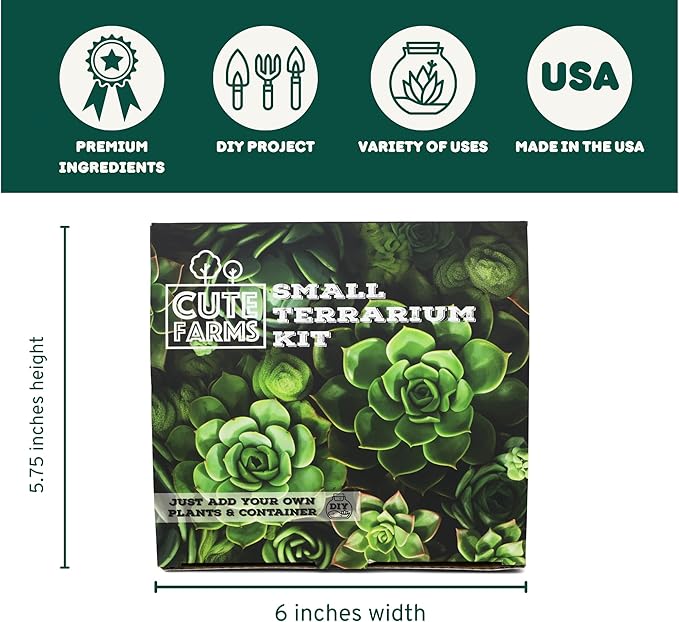 Cute Farms Terrarium Starter Kit | Moss, Vermiculite, Soil, Pebbles, Plant Food, Finishing Tools, Build and Care Guide | DIY Succulent Terrarium for Adults and Kids (Small)-Ruum Studio Home