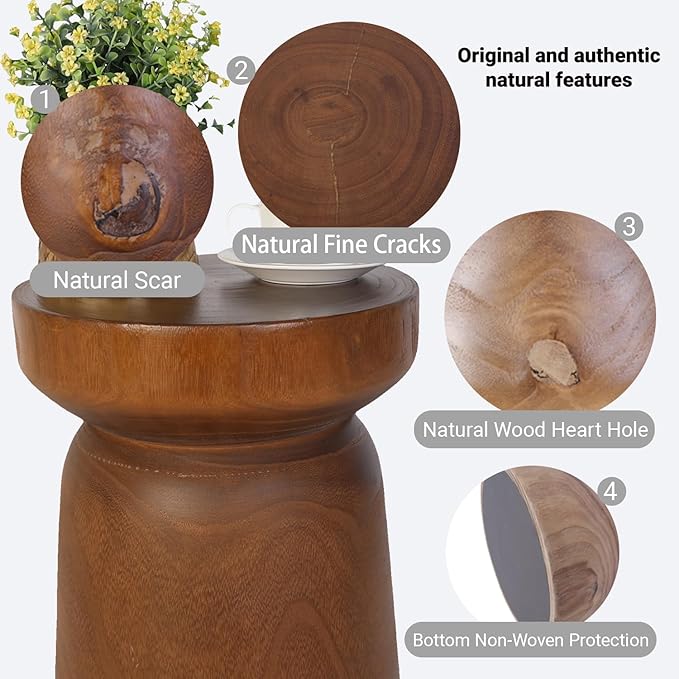 Solid Wood Tree Stump Table Wooden Side Table End Table Plant Stool Handmade Rustic Nightstand Natural Wood Stool Coffee Table for Home Office Patio (Brown)-Ruum Studio Home