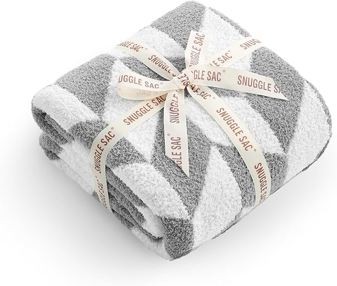 Snuggle Sac Chevron Throw Blanket for Couch, Reversible Super Soft Warm Blankets Cozy Knit Fuzzy Plush Lightweight Throws for Sofa, Bed, Camping,Grey,50x60 inches-Ruum Studio Home