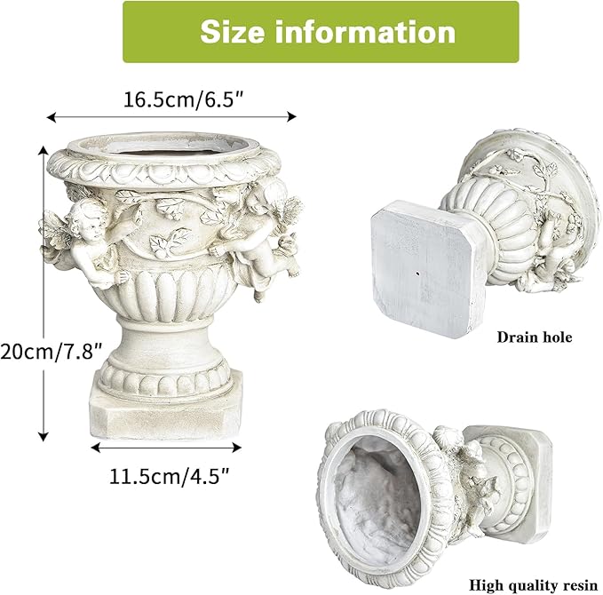Sungmor Garden Cherub Urn Planter, Lovely Resin Angel Statue Flower Pots, Vintage European Style Planter, Rustic White Whimsy Fairy Decorative Plant Pot, Beautiful Pot for Indoor Outdoor Flowers-Ruum Studio Home