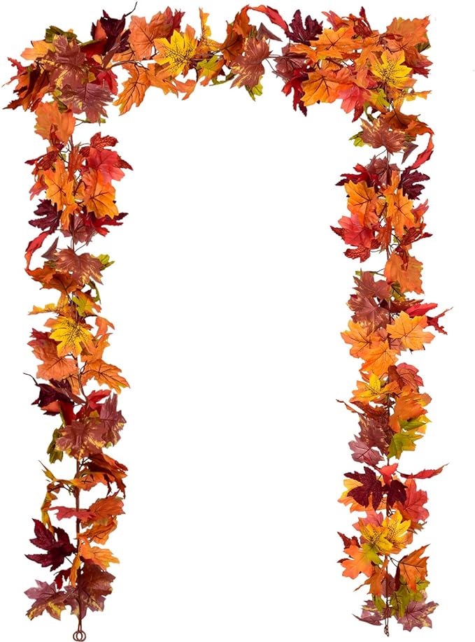 DearHouse 2 Pack Fall Garland Maple Leaf, 5.9Ft/Piece Hanging Vine Garland Artificial Autumn Foliage Garland Thanksgiving Decor for Home Wedding Fireplace Party Christmas (Brown)-Ruum Studio Home