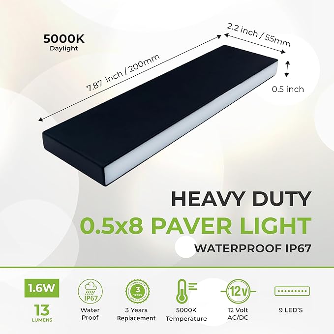 LUMENGY Paver Light Slim 0.5x8 Inch Glare-Free Brick Lighting for Pavers, Walls, Driveway, Pathway & Garden, 5000K 12V Waterproof, Drive-Over Rated-Ruum Studio Home