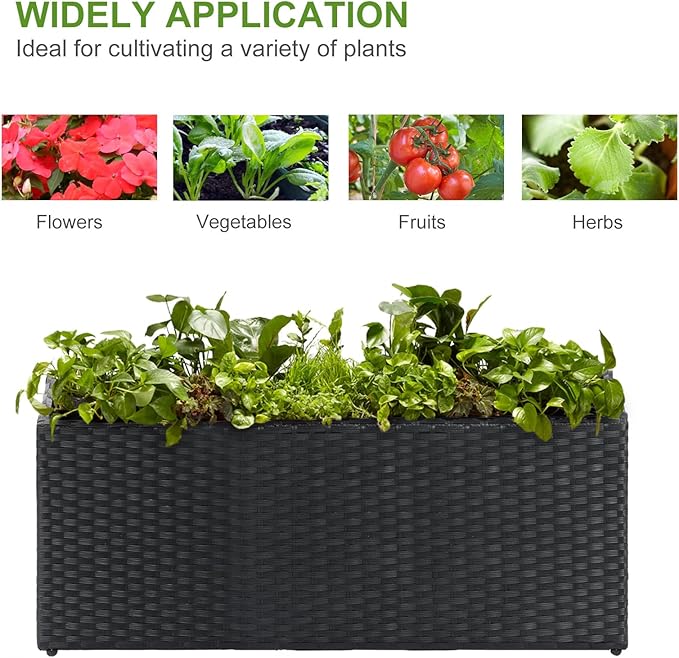 LEWIS&WAYNE Large Rectangular Block Planter Box Handmade Wicker Tall Planters for Outdoor Plants with Removable Liners Modern Planter for Indoor Outdoor Patio Deck - Black, 36''x12''x16''-Ruum Studio Home