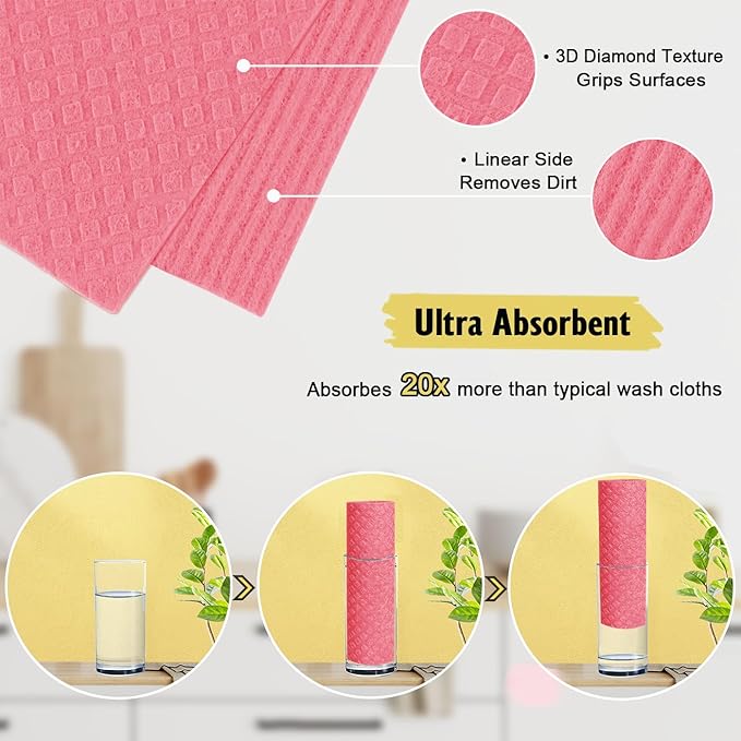 Swedish Dishcloths for Kitchen | 10 Pack Cellulose Sponge Dish Cloths Washable | Non-Scratch Reusable Towels Rags Ultra-Absorbent Cleaning Cloths Quick Drying-Ruum Studio Home