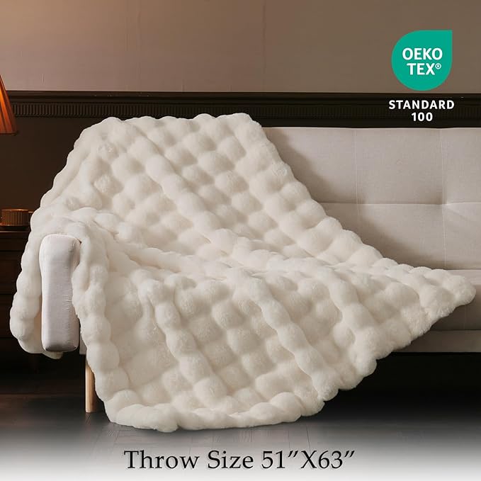 BENVWE Faux Fur Throw Blanket for Couch - Thickened Fluffy Soft Bubble Blanket for Living Room Home Decor - Mothers Day Birthday Gifts for Women Men, Cream White, 50" x 60", 1300GSM-Ruum Studio Home