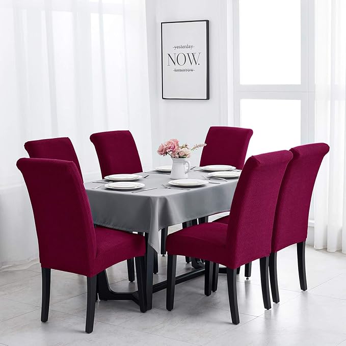 Joccun Chair Covers for Dining Room Set of 6,Dining Chair Slipcovers Stretch Dining Room Chair Covers Seat Protector,Washable Parsons Chair Cover for Home,Banquet(Wine Red,6 Pack)-Ruum Studio Home