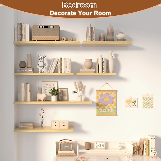 40 Inch Floating Shelf 3 Pack Large Floating Shelves for Wall No Drilling Accessories Included Deep Wall Shelves for Living Room Kitchen Farmhouse 40" W x 12" D x 1.2" Oak-Ruum Studio Home