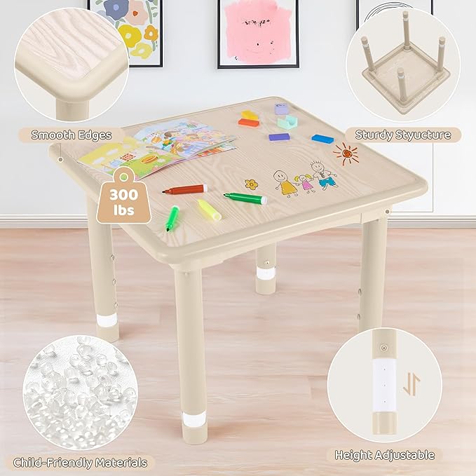 Kids Table and 2 Chairs Set, Height Adjustable (17.7"-26.1") Toddler Table and Chair Set, Multi-Activity Table with Graffiti Desktop, Children’s Table and Chairs for Classroom, Home & Daycare-Ruum Studio Home