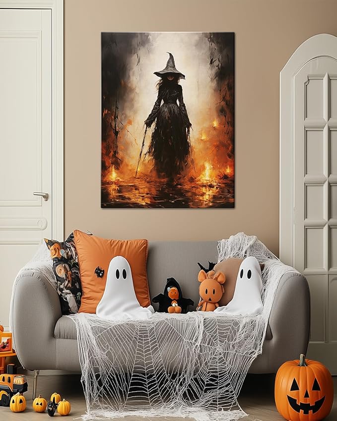 Halloween Canvas Wall Art - Vintage Witche Poster, Gothic Dark Academia Wall Decor, Spooky Halloween Decor for Living Room, Bedroom & Bathroom, Framed Fall Decorations Indoor-Ruum Studio Home