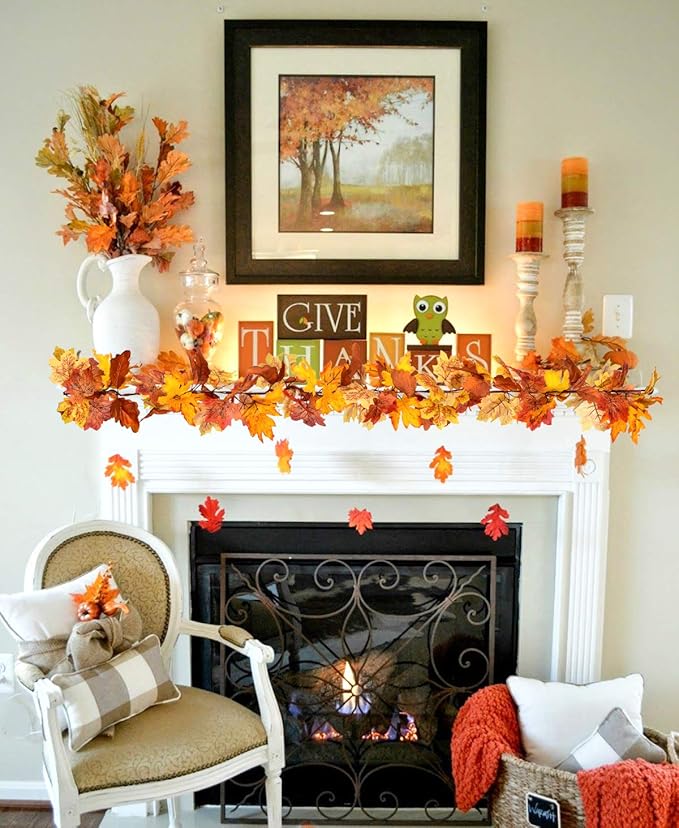DearHouse 2 Pack Fall Garland Maple Leaf, 5.9Ft/Piece Hanging Vine Garland Artificial Autumn Foliage Garland Thanksgiving Decor for Home Wedding Fireplace Party Christmas (Yellow)-Ruum Studio Home
