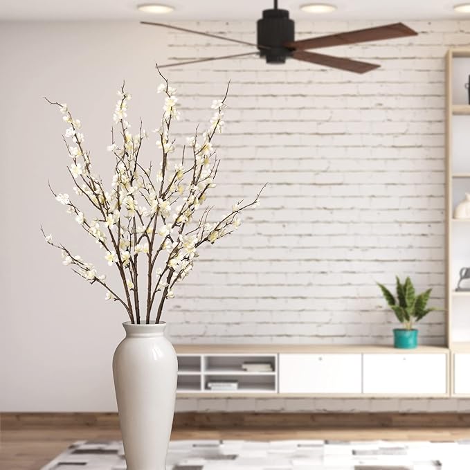 4Pcs Cherry Blossom Branches Artificial Flowers for Spring Summer Indoor Decoration,Faux Long Stem Artificial Flowers for Wedding Home Office Bedroom Party Table Centerpieces Decor(White)-Ruum Studio Home