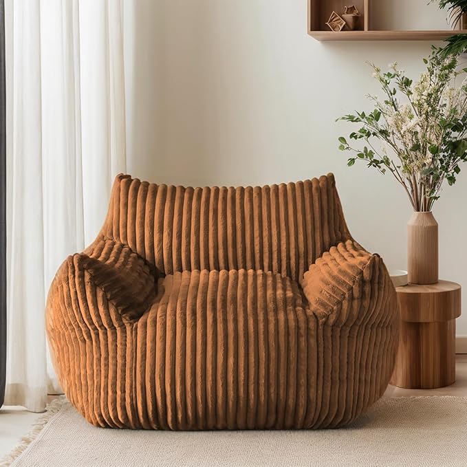 Oversized Bean Bag Chair for Adults, Giant Comfy Plush Boneless Bean Bag Couch with Filler for Kids - Reading Chair for Living Room, Bedroom & Dorm, Single Accent Chair Floor Lounger, Orange-Ruum Studio Home