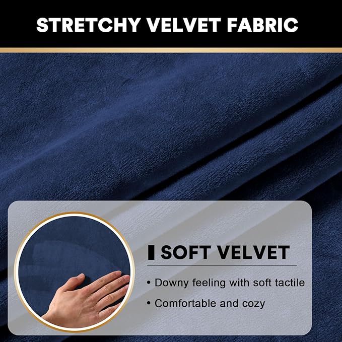 PrinceDeco Velvet Couch Cushion Covers 3 Pieces Velvet Separate Couch Cover Stretch Sofa Slipcover Washable Furniture Protector for Sectional Sofa(Each Width Up to 40", Navy)-Ruum Studio Home