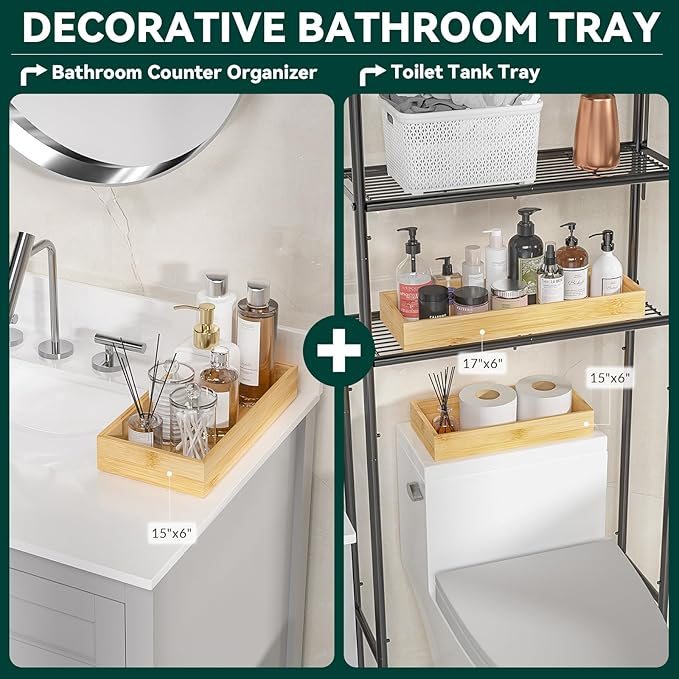 Bamboo Kitchen Drawer Organizer, Stackable Utensil Holder Silverware Organizer Cutlery Tray - 2PCS Organizer Bins for Makeup Jewelries Flatware in Bathroom, Office Desk, Cabinets, 15x6x2 inch-Ruum Studio Home