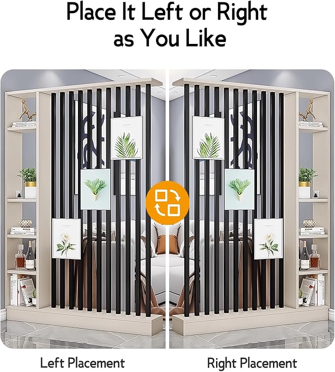 Wall Room Divider, Storage Cabinet Storage Display with Shelves, Modern Freestanding Wood Room Divider Screen, Wall Privacy Screens for Home Decorative (Beige+Black,55" L x 9.5" W x 79.5" H)-Ruum Studio Home