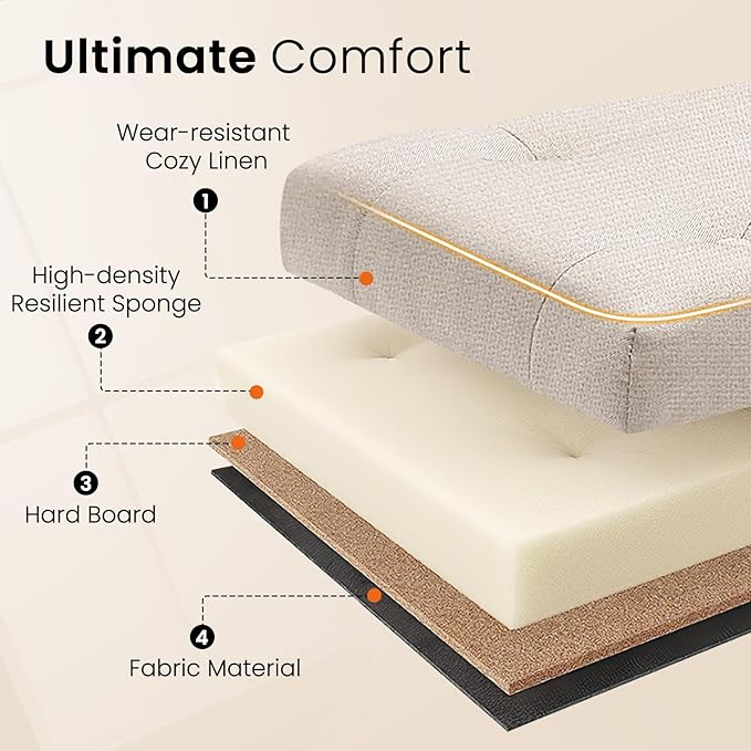 Furniliving 42” Ottoman Bench with Storage, Folding Storage Ottoman Benches with Wood Legs, Upholstered Bedroom Bench with Button-Tufted, Entryway Bench for Bedroom, Linen, Beige-Ruum Studio Home