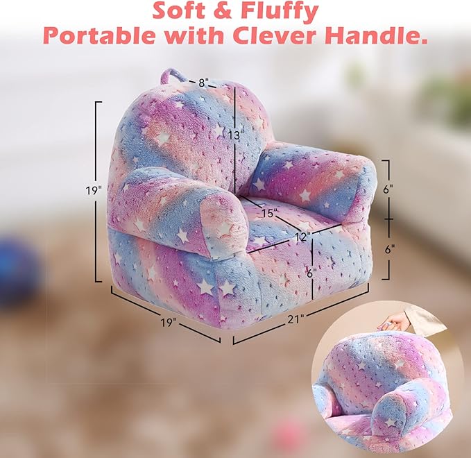Toddler Chair, Glow in The Dark Kids Sofa Bean Bag Chair for Kids Children Couch Toddler Mini Sofa Armchair for Children, Lightweight Children Sofa Chairs (Rainbow Pink)-Ruum Studio Home