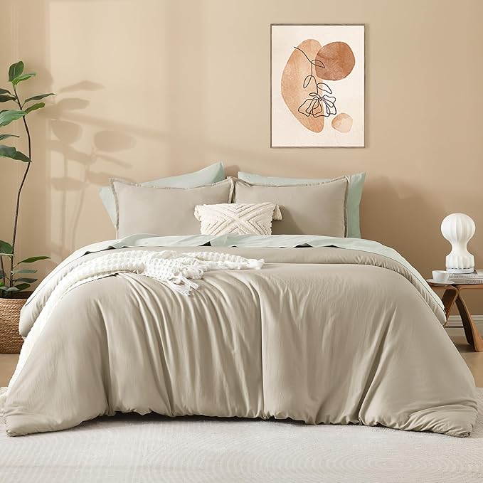 Litanika Comforters Oatmeal Oversized King Size, 3 Pieces Lightweight Solid Bedding Comforter Set, All Season Fluffy Bed Set (120x98In Comforter & 2 Pillowcases)-Ruum Studio Home