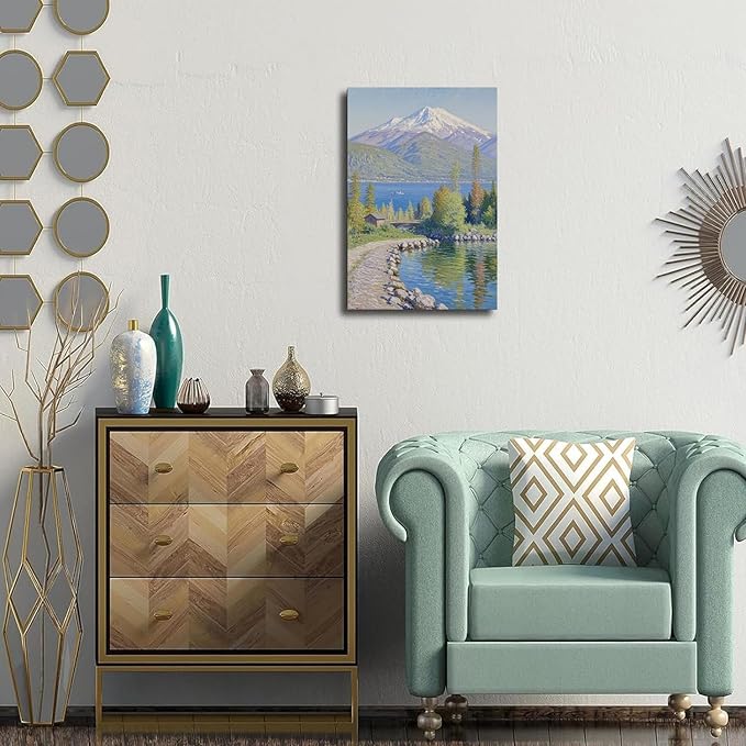 Color harmony mountain scenery blue sky lake wall painting suitable for living room natural scenery painting suitable for bedroom home decoration-Ruum Studio Home