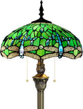 Tiffany Floor Lamp Stained Glass Lamp Standing Reading Light 16x16x70 Inch for Living Room (Green Dragonfly)-Ruum Studio Home