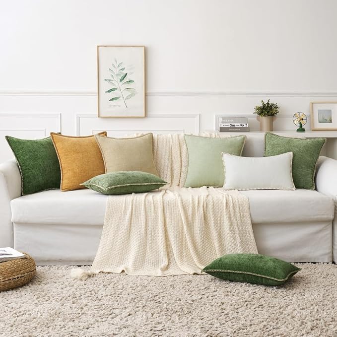MIULEE Pack of 2 Couch Throw Pillow Covers 22x22 Inch Sage Green Farmhouse Decorative Pillow Covers with Stitched Edge Soft Chenille Solid Dyed Spring Pillow Covers for Sofa Bed Living Room-Ruum Studio Home