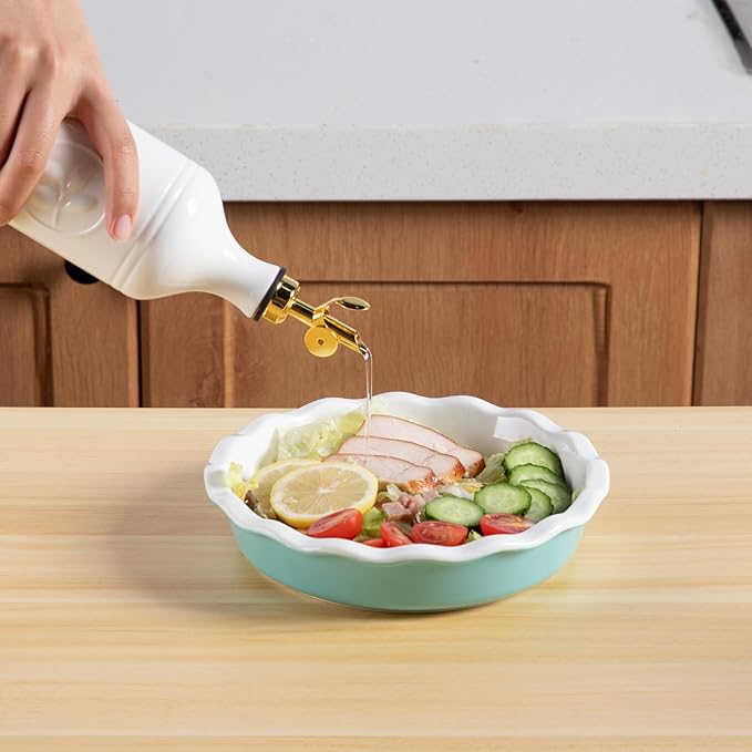 Sweejar 16 Oz Ceramic Olive Oil Dispenser Bottle, Oil Dispenser for Kitchen with Gravity Spout, Relief Opaque Oil Container for Evoo, Avocado Oil, Vinegar, Soy Sauce, 1 Pack(White, Silver Spout)-Ruum Studio Home