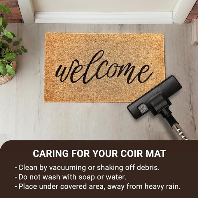 KANKUN Coco Coir Door Mat with Heavy Duty Backing, Welcome Doormat (17" x 30"), Doormat Entrance (Welcome3)-Ruum Studio Home