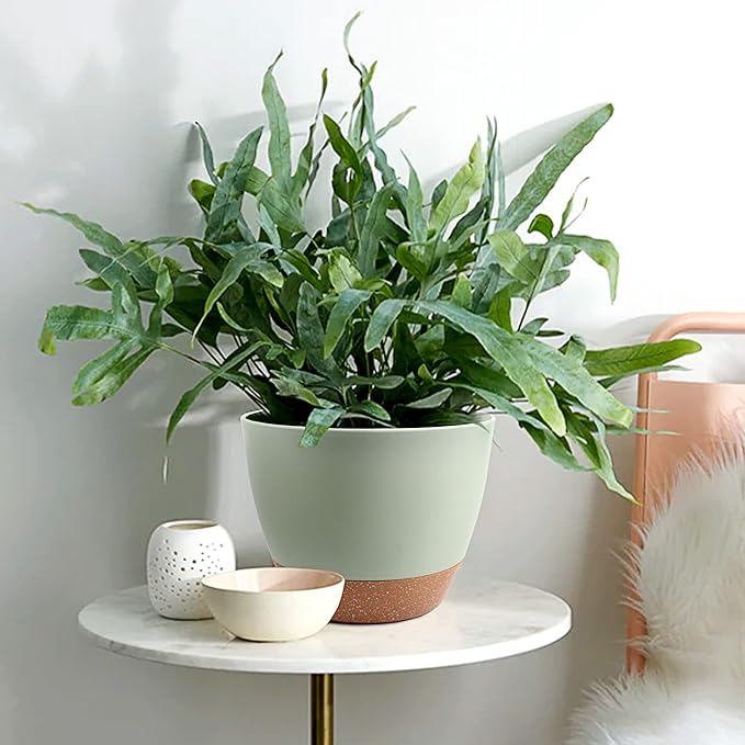Giraffe Creation Plant Pots Set of 3 (12/10/9 inch), Self-Watering Indoor & Outdoor Flower Planters with Drainage Hole and Reservoir, Green-Ruum Studio Home