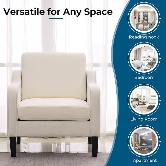 VINGLI Modern Accent Chairs Set of 2, Beige Living Room Chairs Comfy Armchair for Bedroom, Upholstered Sofa Chair Reading Chair for Small Spaces, Apartment, Waiting Room-Ruum Studio Home