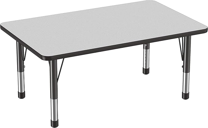 FDP Rectangle Activity School and Classroom Kids Table (30 x 48 inch), Chunky Toddler Legs, Adjustable Height 15-24 inches - Gray Top and Black Edge-Ruum Studio Home