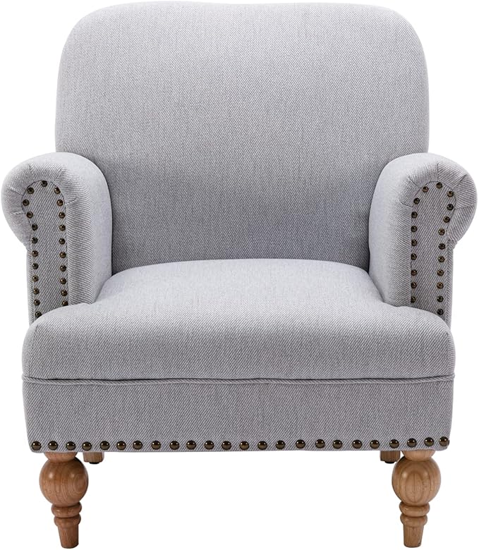 chairus Linen Accent Chair for Living Room Upholstered Mid Century Modern Single Sofa Chair with Solid Wood Legs Comfy Reading Chair Armchair for Bedroom/Office Room/Recption/Lounge, Grey-Ruum Studio Home