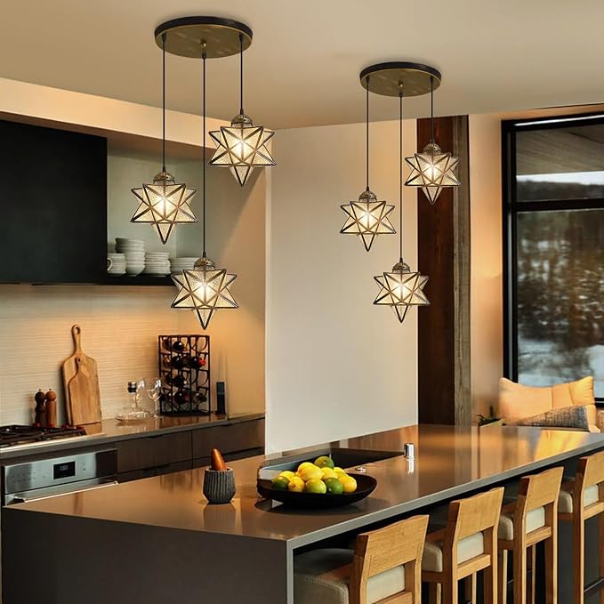 Glass Glam Chandelier Star Pendants Light Fixture Modern Elegant Ceiling Hanging Lights Included LED Warm Light Bulbs Oiled Bronze-Ruum Studio Home